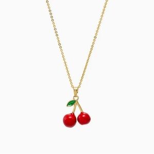NEW Red & Green Enamel Cherry Charm Necklace